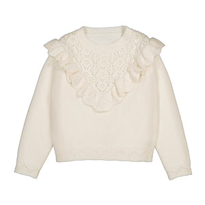 Macchiato Pointelle V-Ruffle Sweater