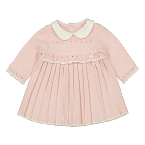 Crystal Pink Knit & Pleats LS Dress