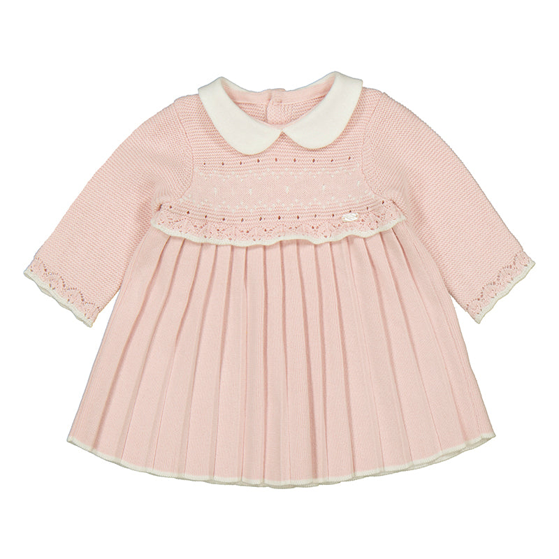 Crystal Pink Knit & Pleats LS Dress