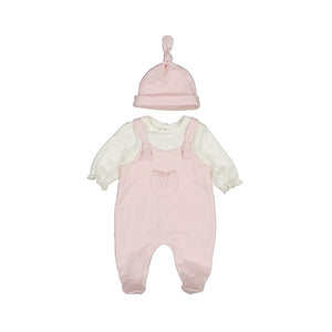 Baby Rose Pink Knit Dungaree LS Coverall & Pink Knit Hat Set