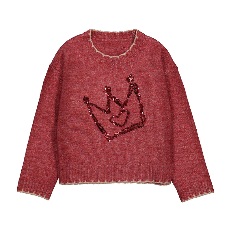 Cherry Red Sequin Crown Sweater