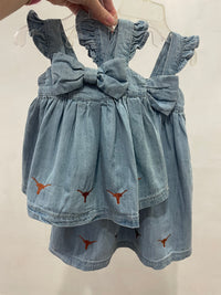 Longhorn Embroidery Lt Denim Bow Dress