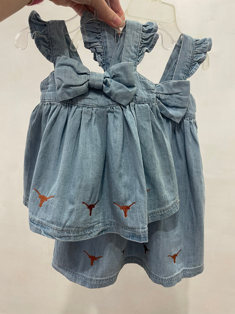 Longhorn Embroidery Lt Denim Bow Dress
