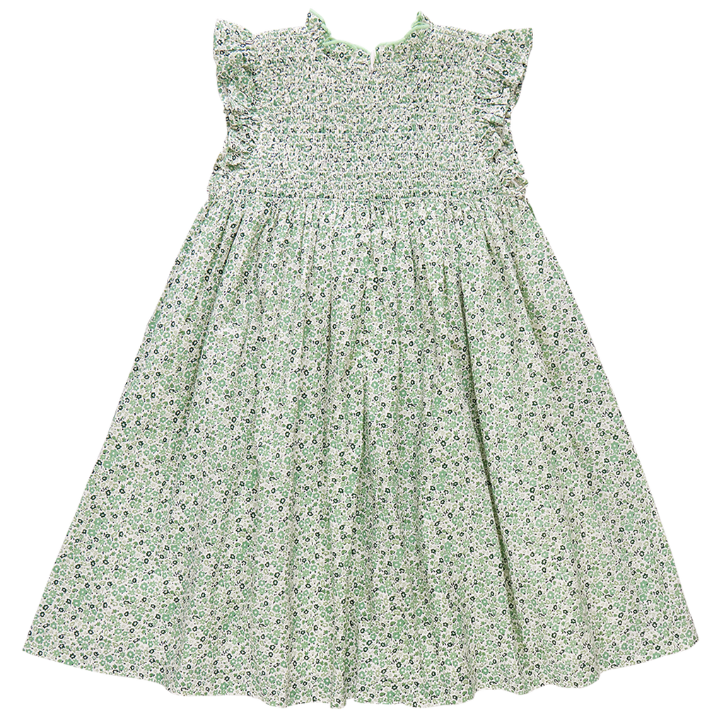 Girls Stevie Dress - Green Mini Ditsy