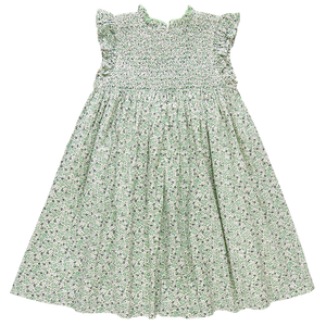 Girls Stevie Dress - Green Mini Ditsy