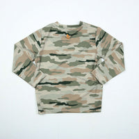 Camouflage-patterned long-sleeve shirt on a white background