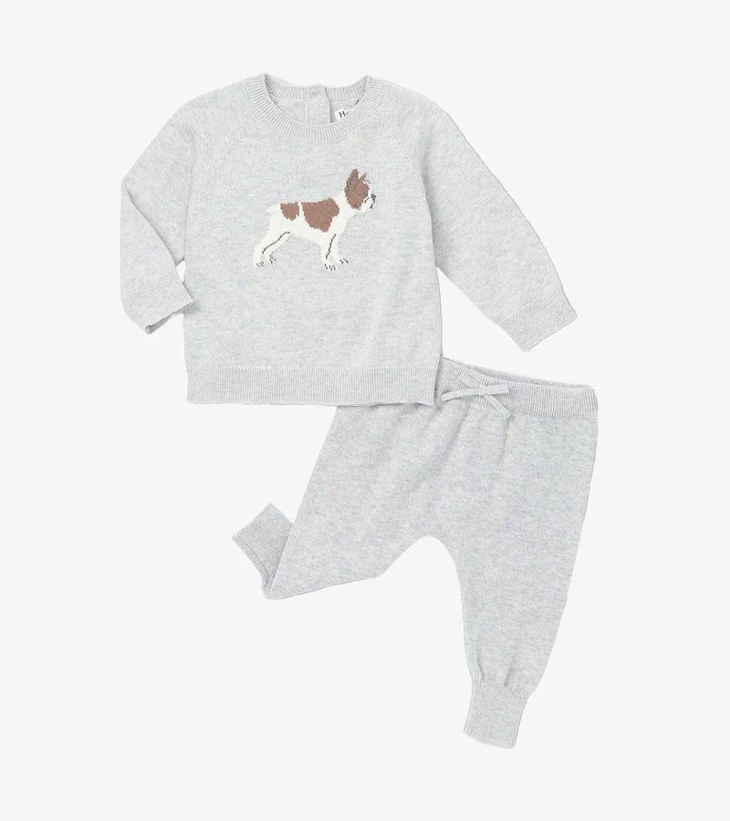 Little Bulldog Raglan Pull Over Sweater & Pant Set