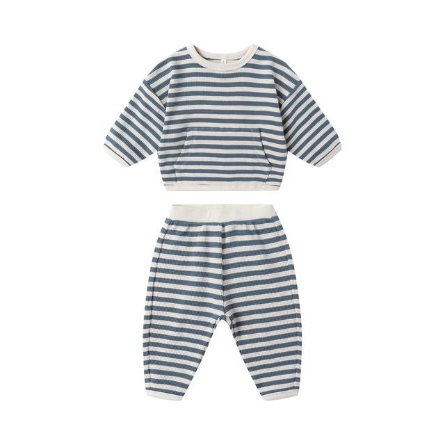 Waffle Slouch Set - Ocean Stripe
