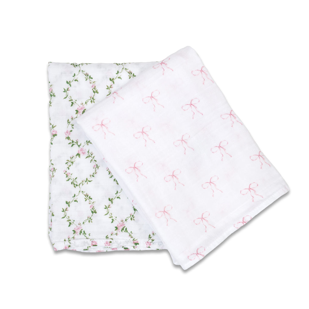 Lulujo Cotton Swaddles - Bows & Rose Trellis