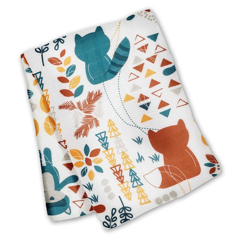 Lulujo x Leika Cotton Swaddle – Fox & Raccoon – 47×47″