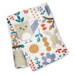 Lulujo x Leika Cotton Swaddle – Owl & Bunny – 47×47″