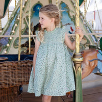 Girls Stevie Dress - Green Mini Ditsy