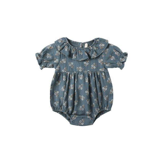 Collared Romper - Blue Floral