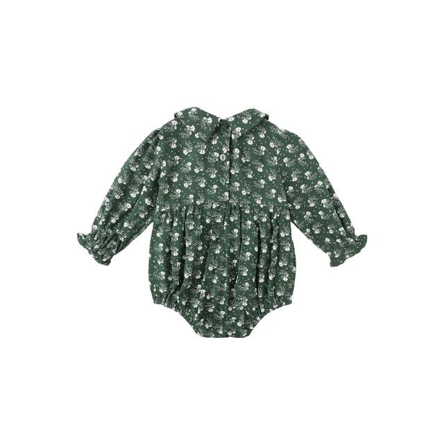 Cora Romper - Green Ditsy