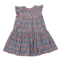 Girls Fiona Ruffle Dress - Blue Paisley