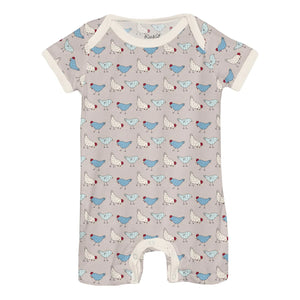 Short Sleeve Beau Romper - Latte Chickens