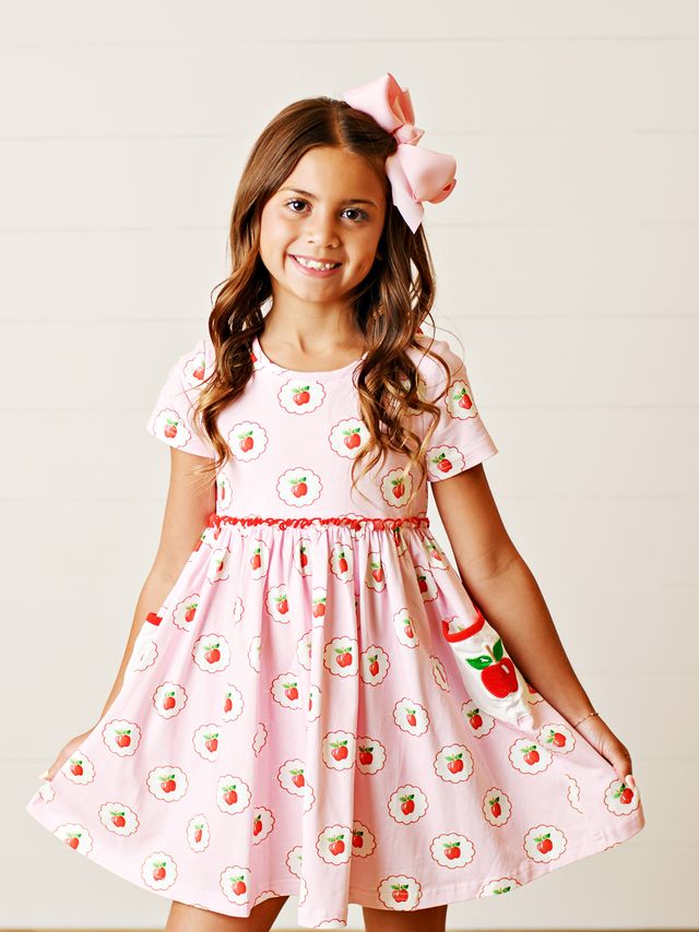 Pink & Apples Back to School Pocket Dress