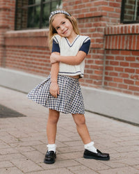 Pleated Mini Skirt - Navy Check