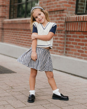 Pleated Mini Skirt - Navy Check