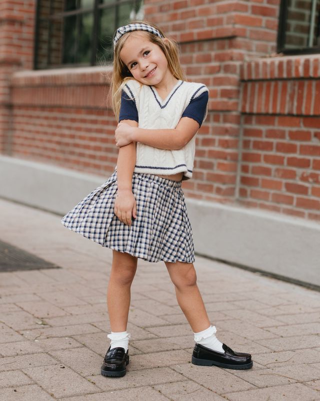 Pleated Mini Skirt - Navy Check