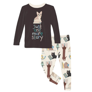 Long Sleeve Pajama Set - Natural Books & Pets