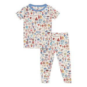 Print Short Sleeve Pajama Set - Party USA