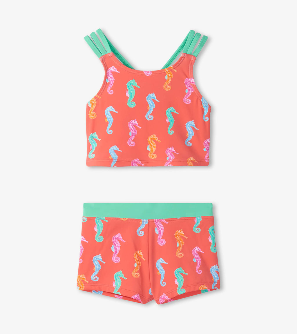 Girls Painted Sea Horse Two-Piece Crop Top Bikini Set