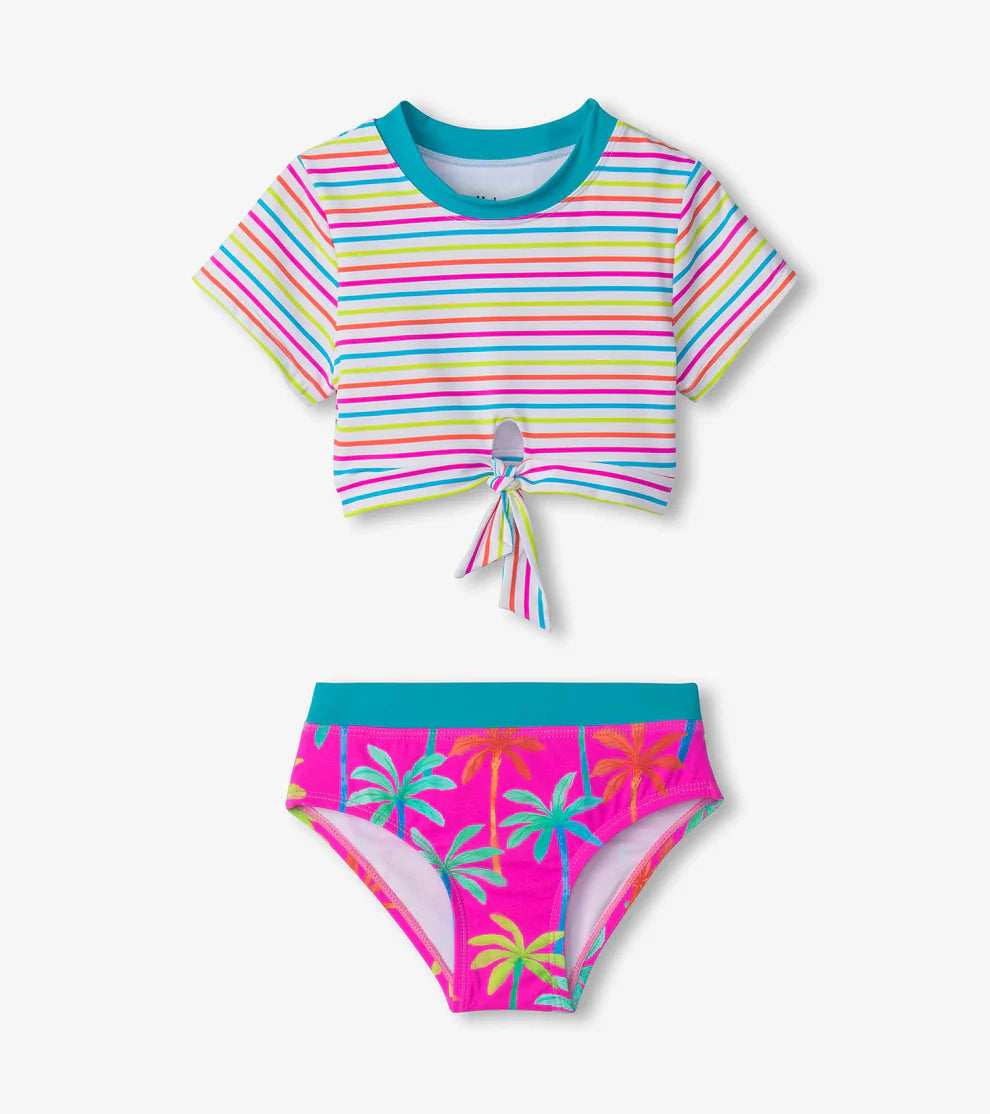 Painted Palms Short Sleeve Tankini Set