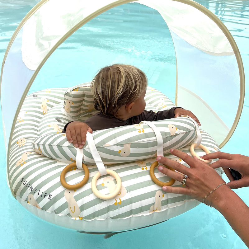 Interactive Baby Float - Duck Sage Stripe