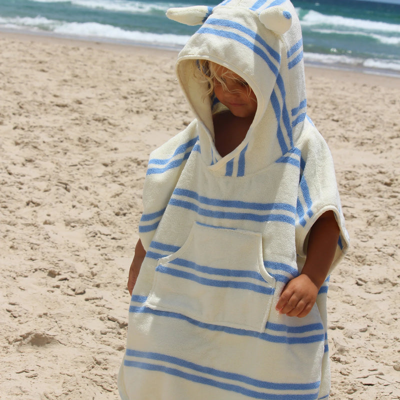 Hooded Towel - Sid the Seagull Blue Stripe