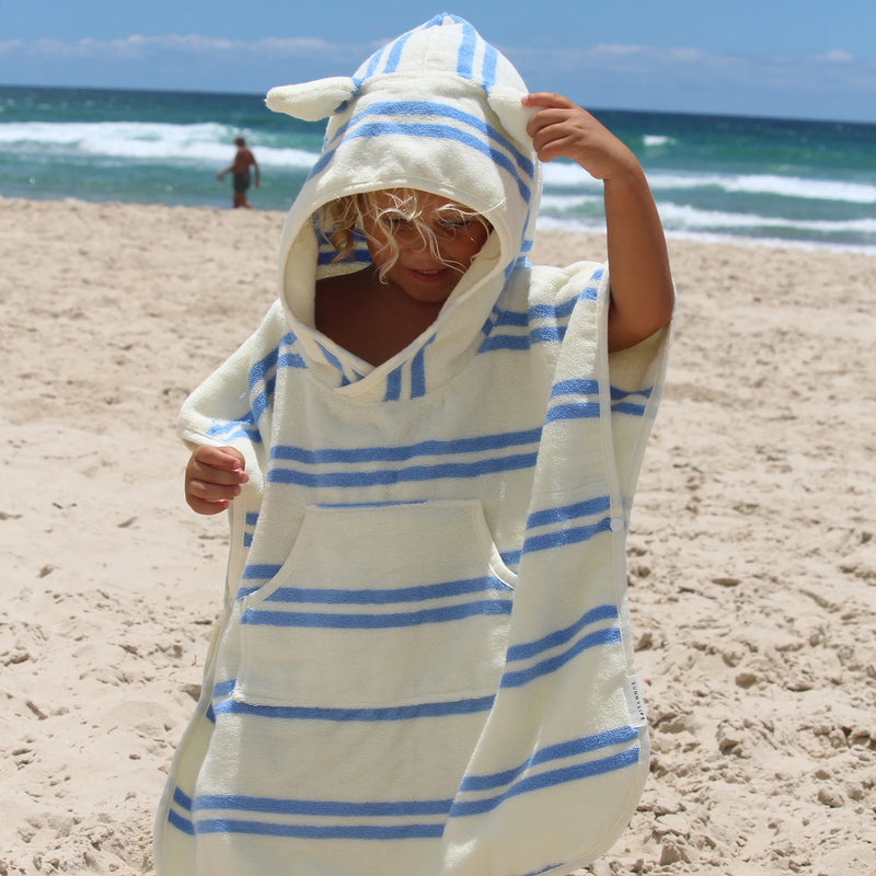 Hooded Towel - Sid the Seagull Blue Stripe