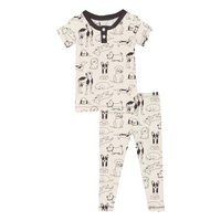 Short Sleeve Henley Pajama Set - Natural Dogs