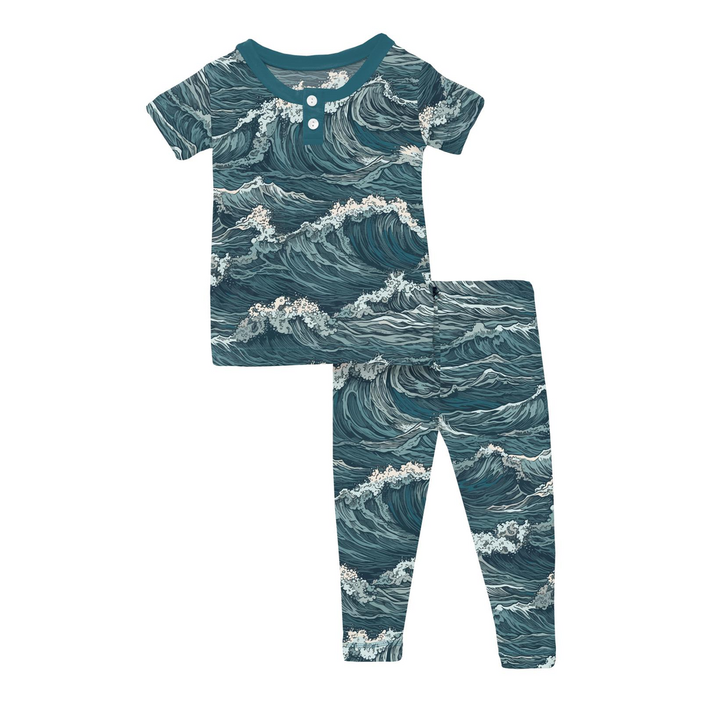 Short Sleeve Henley Pajama Set - Oceanic