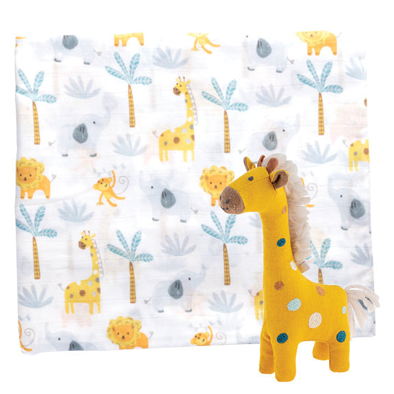Zoo Muslin Blanket with Giraffe Box Set