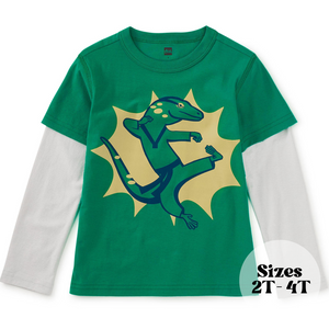 Taekwondo Lizard Layered LS Graphic Tee - Viridian Green