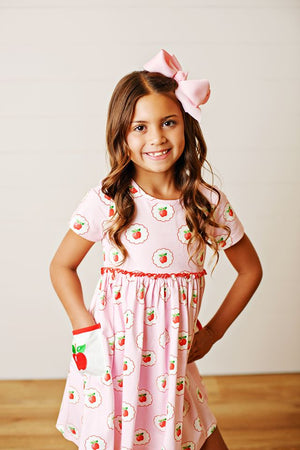 Pink & Apples Back to School Pocket Dress