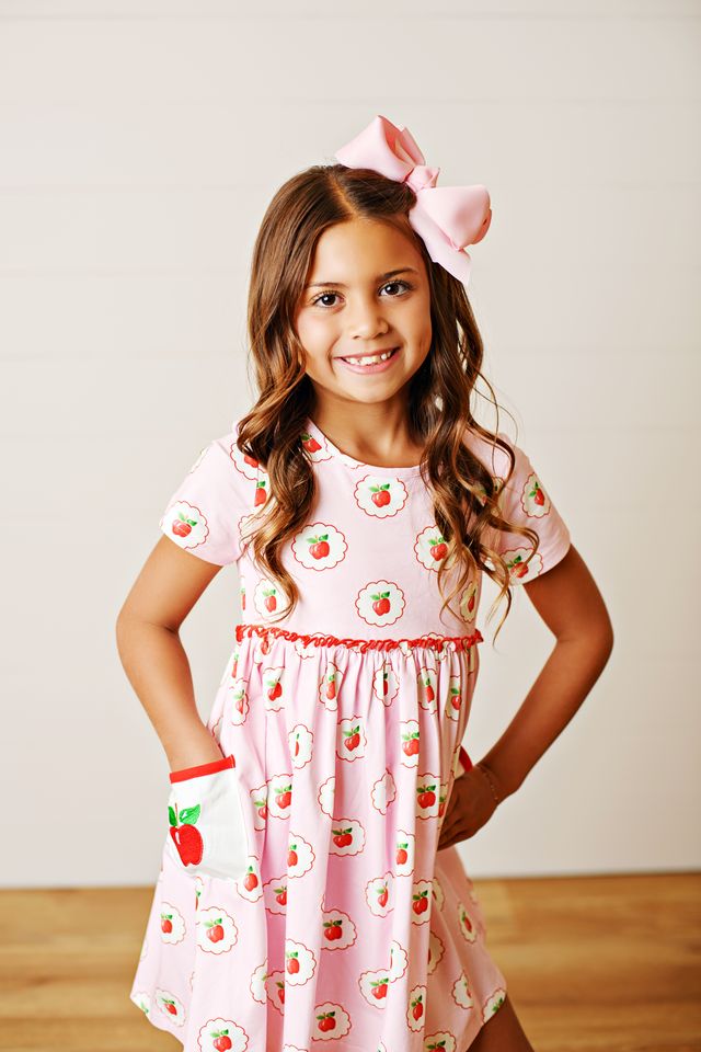 Pink & Apples Back to School Pocket Dress