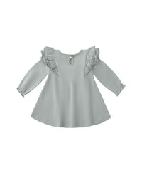 Long Sleeve Flutter Dress - Steel Blue