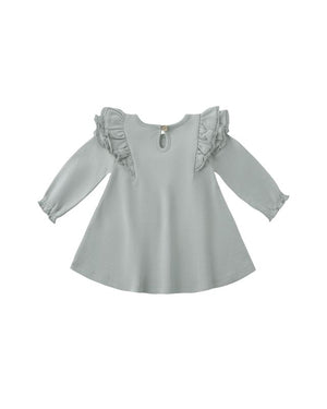 Long Sleeve Flutter Dress - Steel Blue
