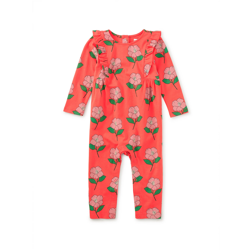 Ruffle Shoulder Baby Romper - Winter Camellia