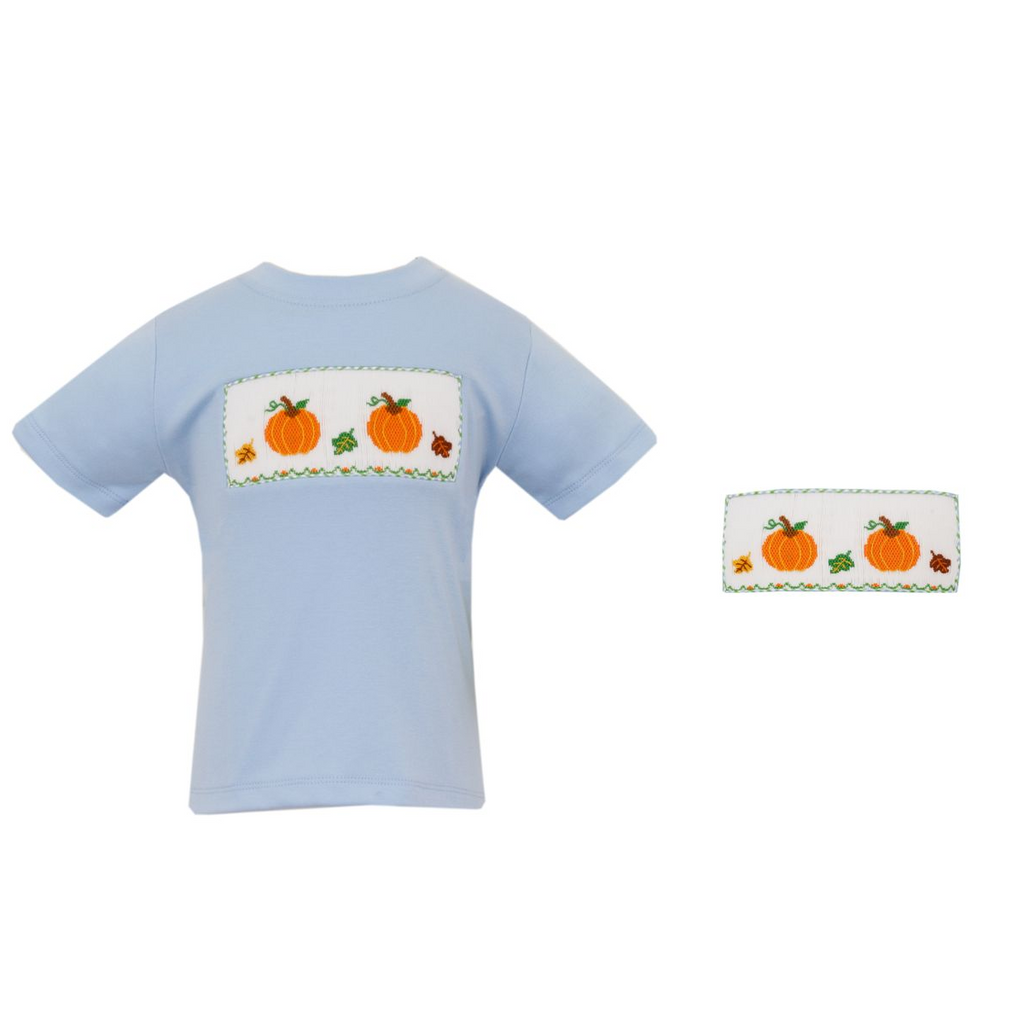 Smocked Pumpkin Light Blue Knit SS T-Shirt