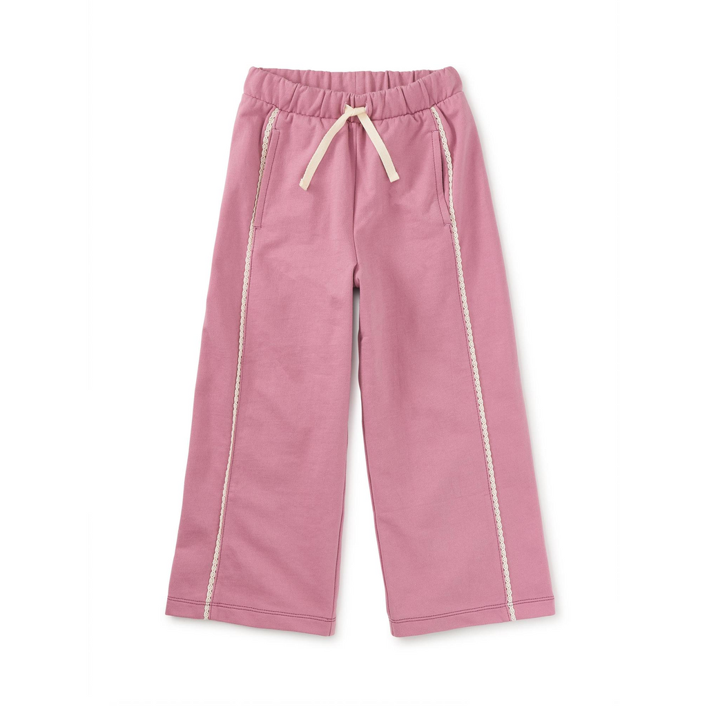 Lace Trim Track Pants - Hydrangea Pink