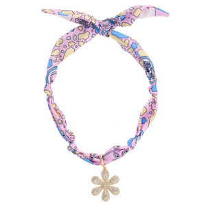 Scarlett Pave Daisy Scarf Necklace in Light Pink/Light Blue