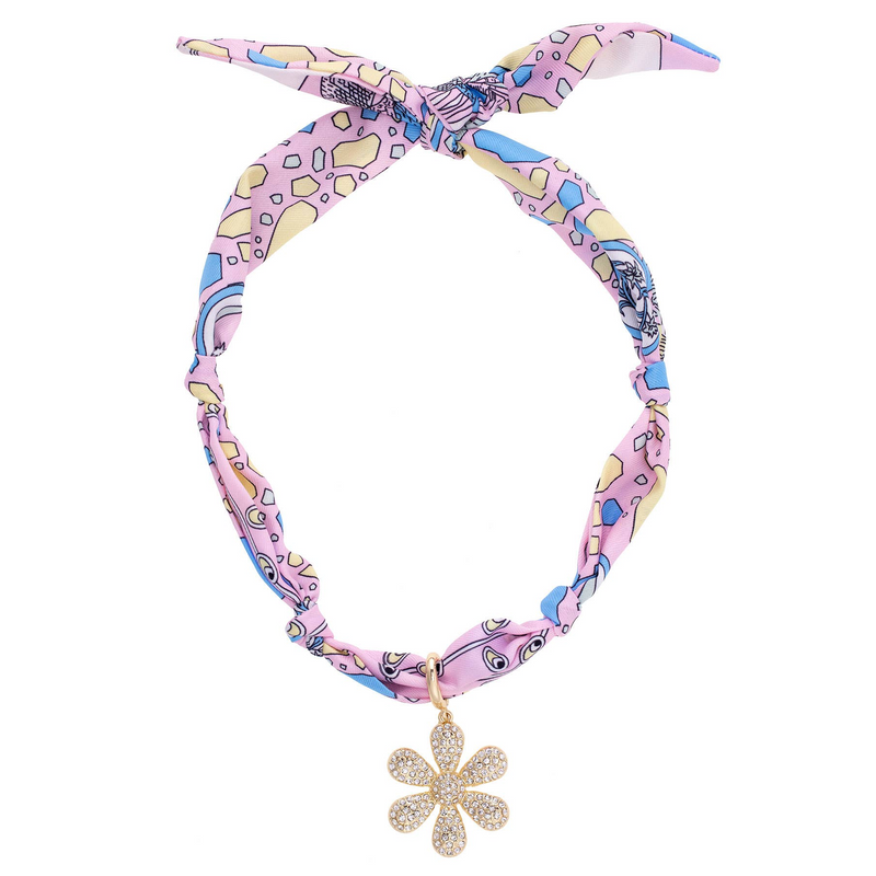 Scarlett Pave Daisy Scarf Necklace in Light Pink/Light Blue