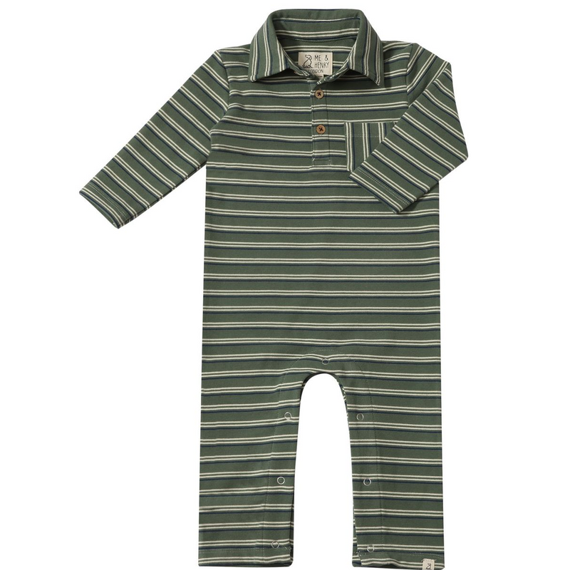 Kingston Polo Romper - Green Double Stripe