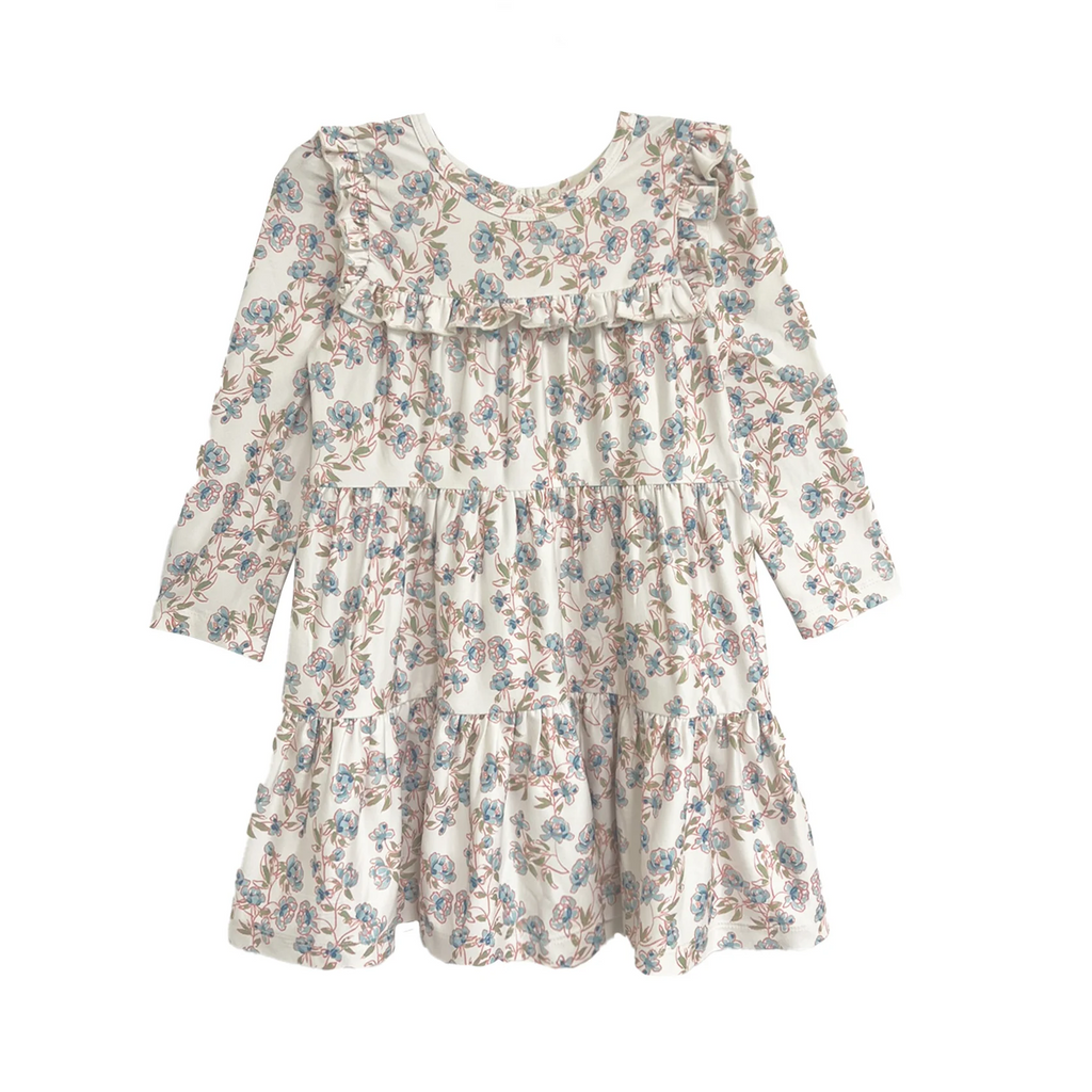 Floral dress with long sleeves on a white background