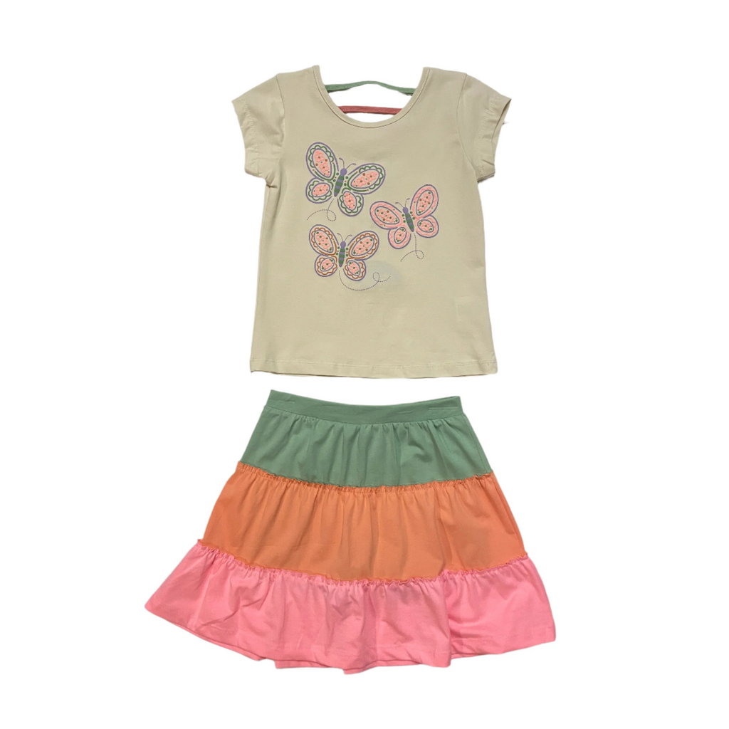 Butterfly Top & Rainbow Tiered Skort Set