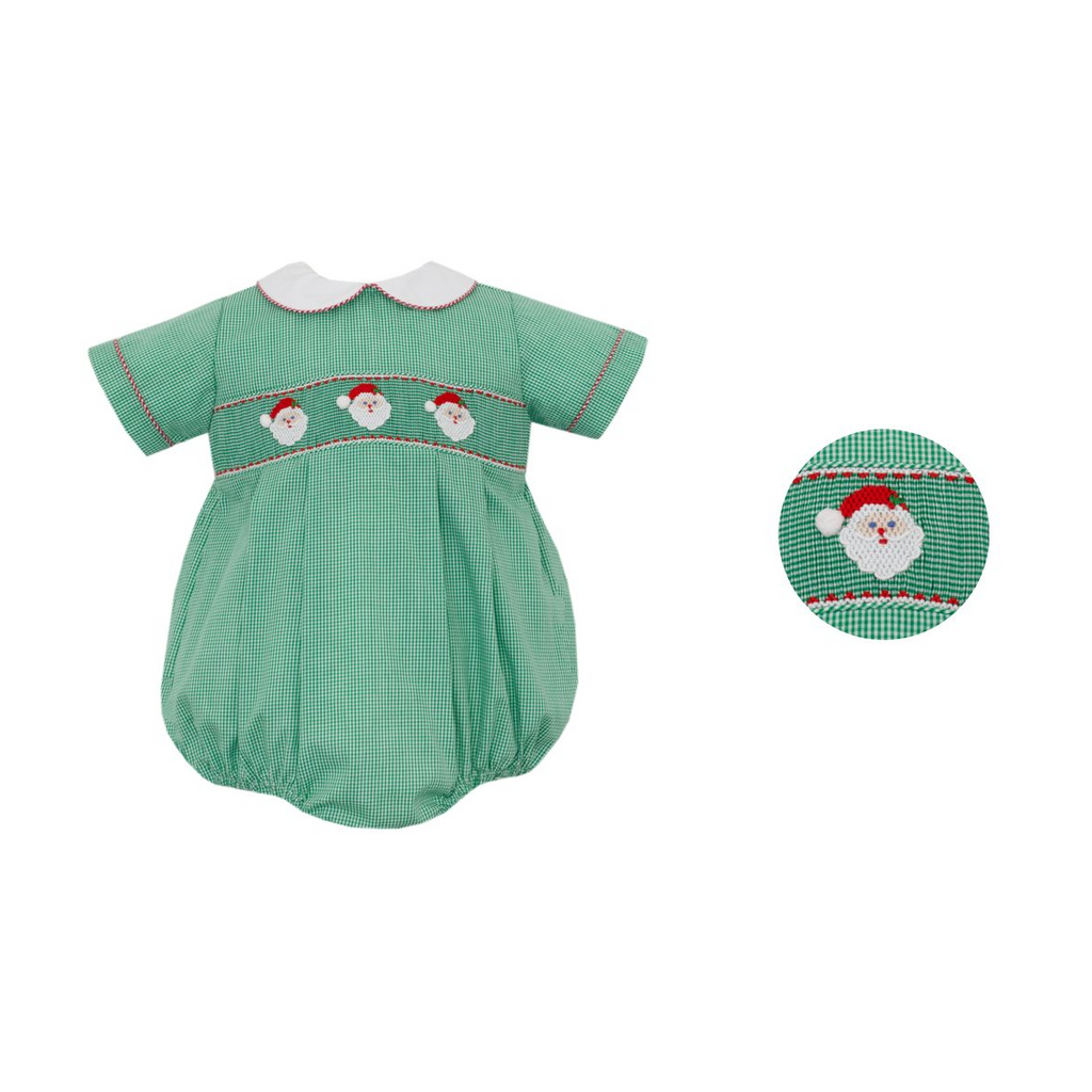 Smocked Santas - Boy's Green Gingham Bubble