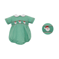 Smocked Santas - Boy's Green Gingham Bubble