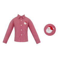 Santa Applique Red Gingham Boy's Button Down Shirt